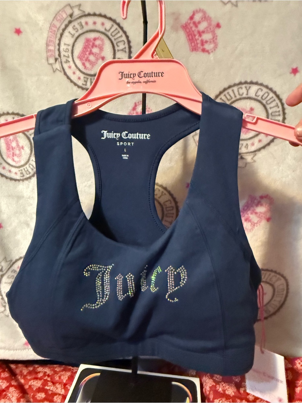 Juicy Couture Navy Crystal Logo Racerback Sports Bra